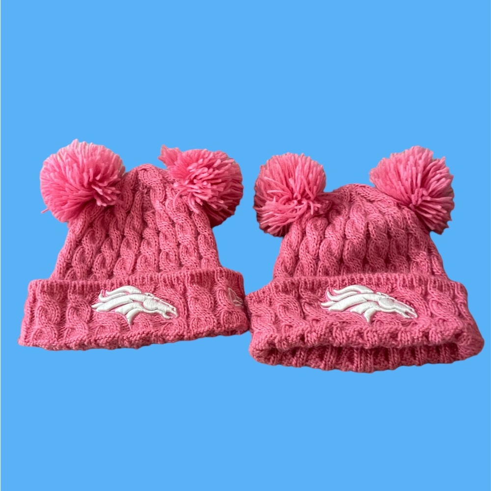 2 Broncos infant double Pom Pom Beanie’s
